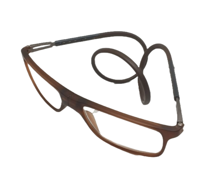 Big Rectangle brown readers, that click magnetically on the nose, from our home brand Framed! side