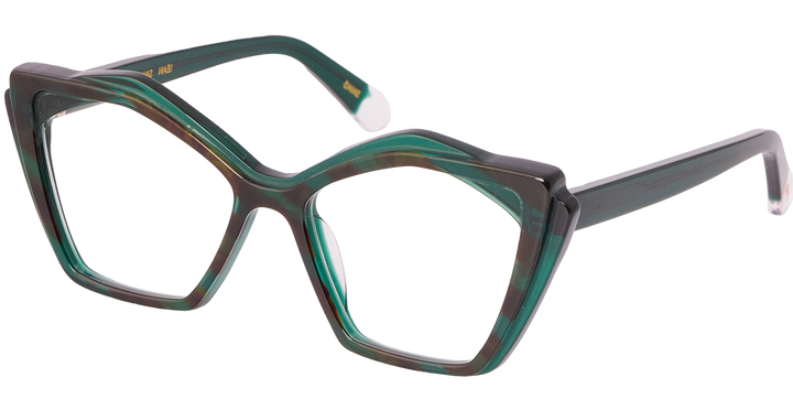 Smorfia Oversized, geometric, cateye glasses - green and turtoise color