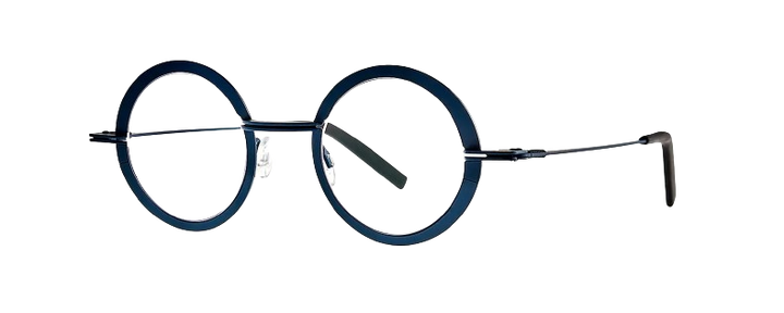 Theo Round and Flat, blue eyewear  side photo